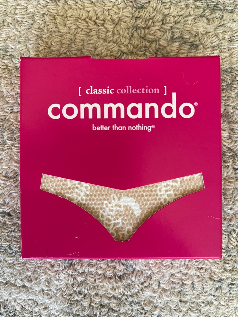 Commando Classic Collection Microfiber Beige Lace Print Thong - NIB